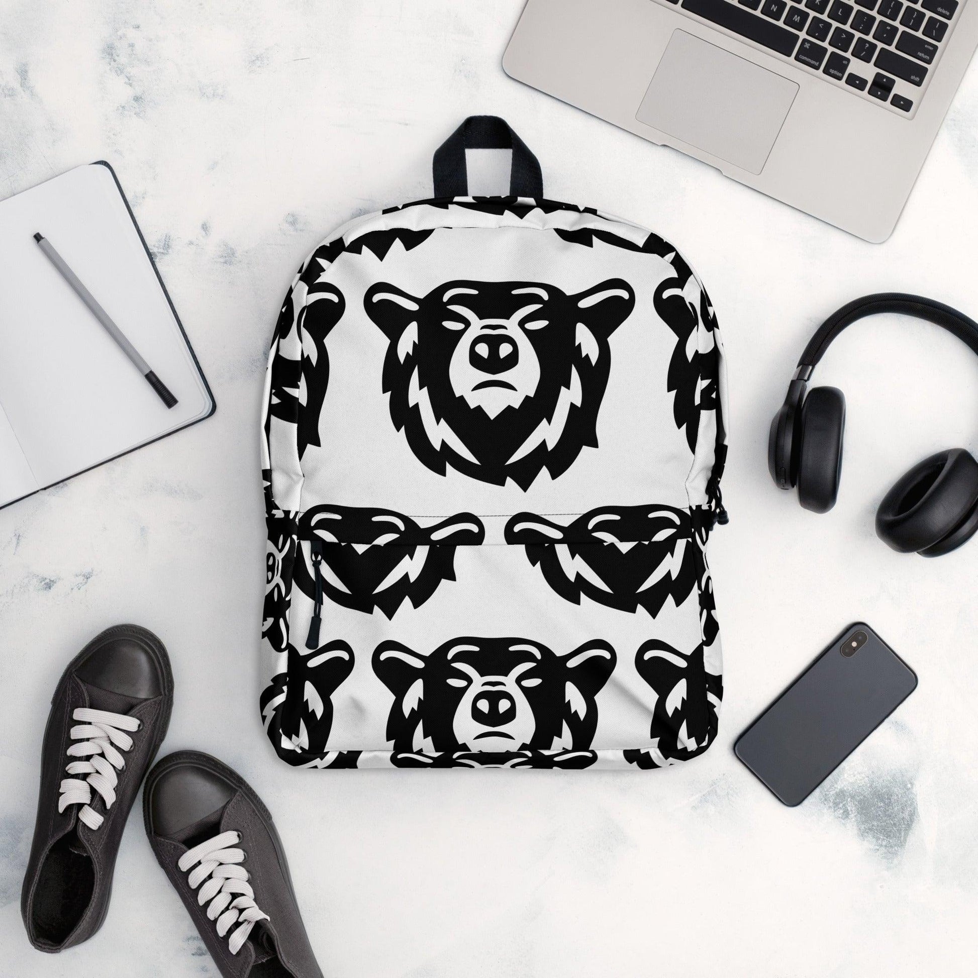 Black & White Bear Intimidation Full Backpack Print - Logan's Toy Chest