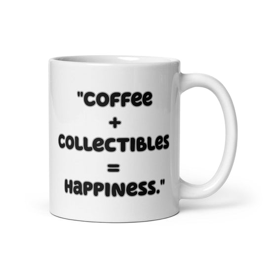 Coffee + Collectibles = Happiness White Glossy Mugs - Logan's Toy Chest