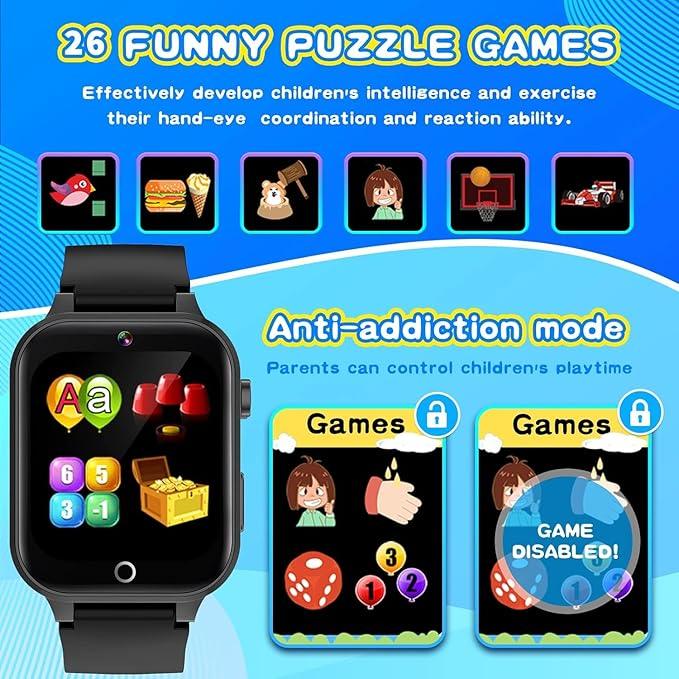 Cosjoype Kids Smart Watch - 26 Games, HD Camera, Music, Pedometer, Flashlight - Logan's Toy Chest