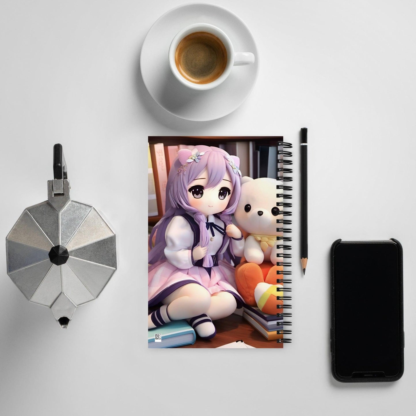 Cute Anime Character with Purple Pink Hair Spiral Paper Notebook - Logan's Toy Chest
