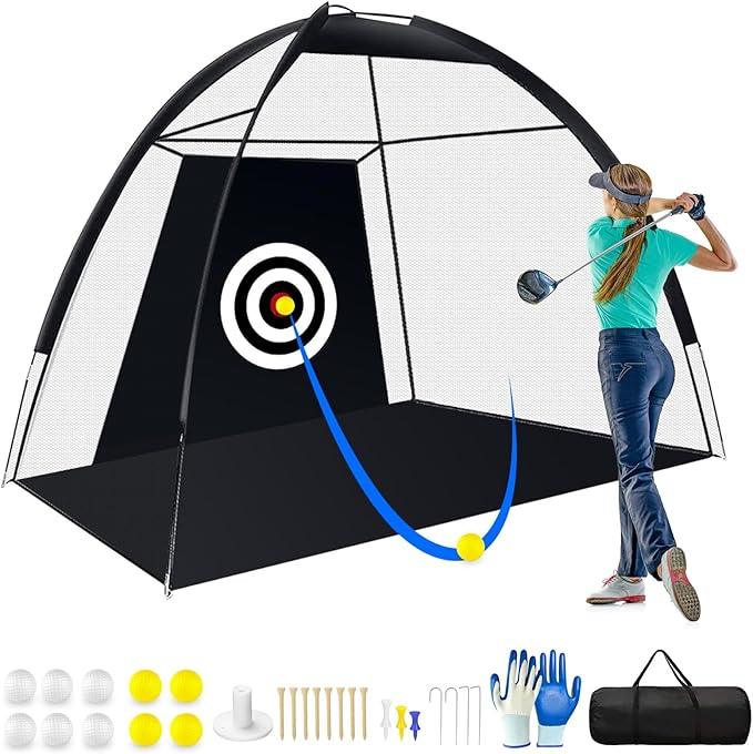 Eapele Golf Practice Net - 10x7ft Backyard Driving with Target, Balls, Tee, Bag - Logan's Toy Chest