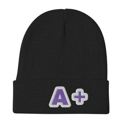 Embroidered A+ Black White & Purple Letter A+ Beanie - Logan's Toy Chest