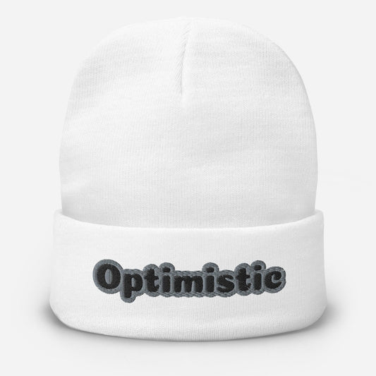 Embroidered Gray Highlighted Black Optimistic Word Beanie - Logan's Toy Chest