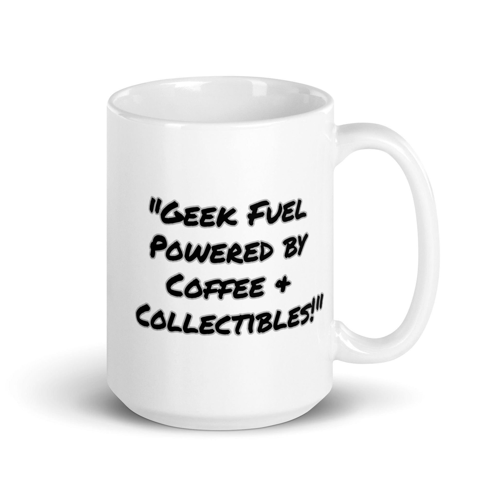 Geek Fuel Powered by Coffee and Collectibles White Glossy Coffee Mug - Logan's Toy Chest