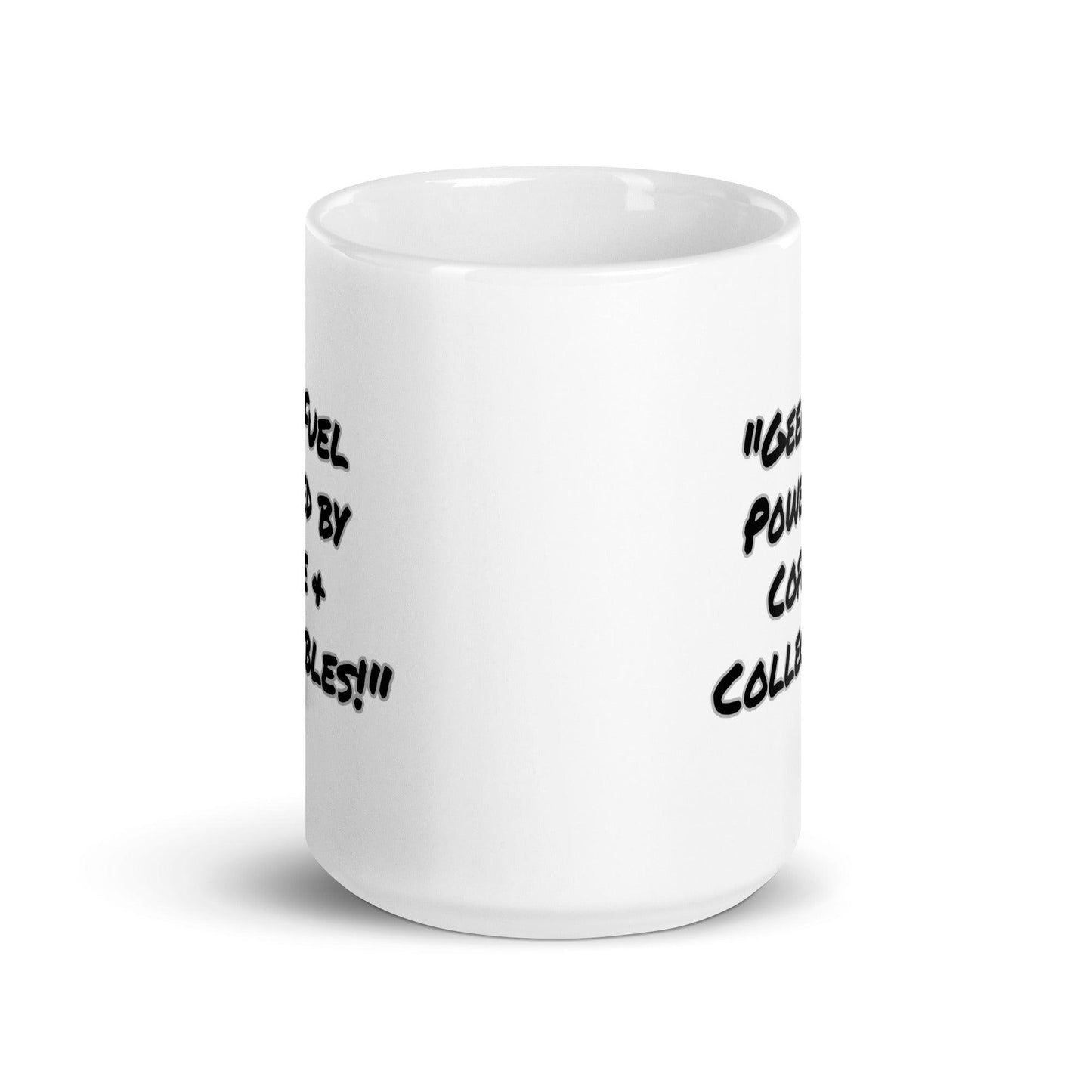 Geek Fuel Powered by Coffee and Collectibles White Glossy Coffee Mug - Logan's Toy Chest