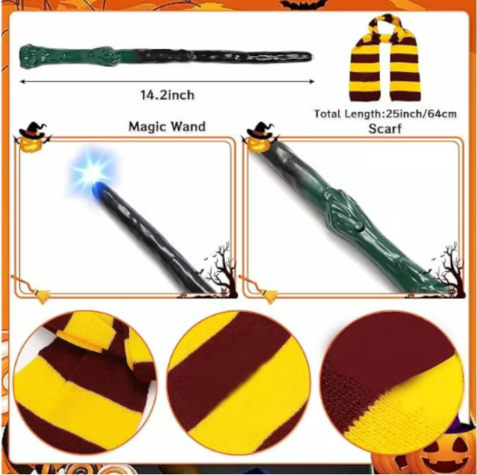 Halloween Wizard Costume Set for Kids - Robe, Wand, Hat, Glasses & More - Logan's Toy Chest