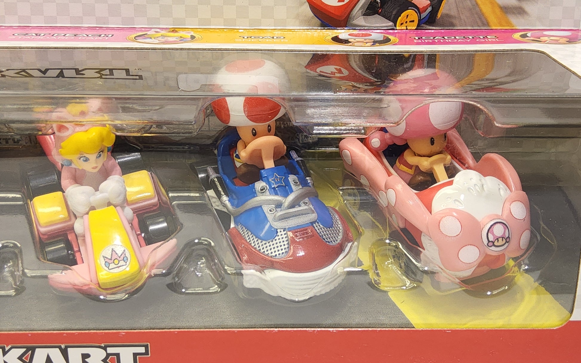 Hot Wheels Mario Kart 4-Pack Cars Tanooki Mario Cat Peach Toad Toadette - Logan's Toy Chest