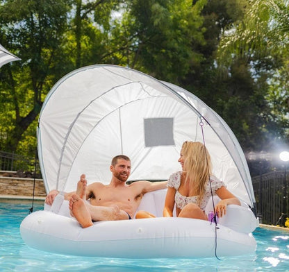 Inflatable Cabana Pool Float for 2 with Detachable Sun Shade & Cup Holders - Logan's Toy Chest