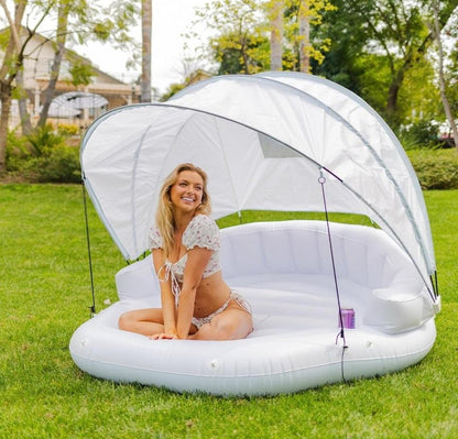 Inflatable Cabana Pool Float for 2 with Detachable Sun Shade & Cup Holders - Logan's Toy Chest