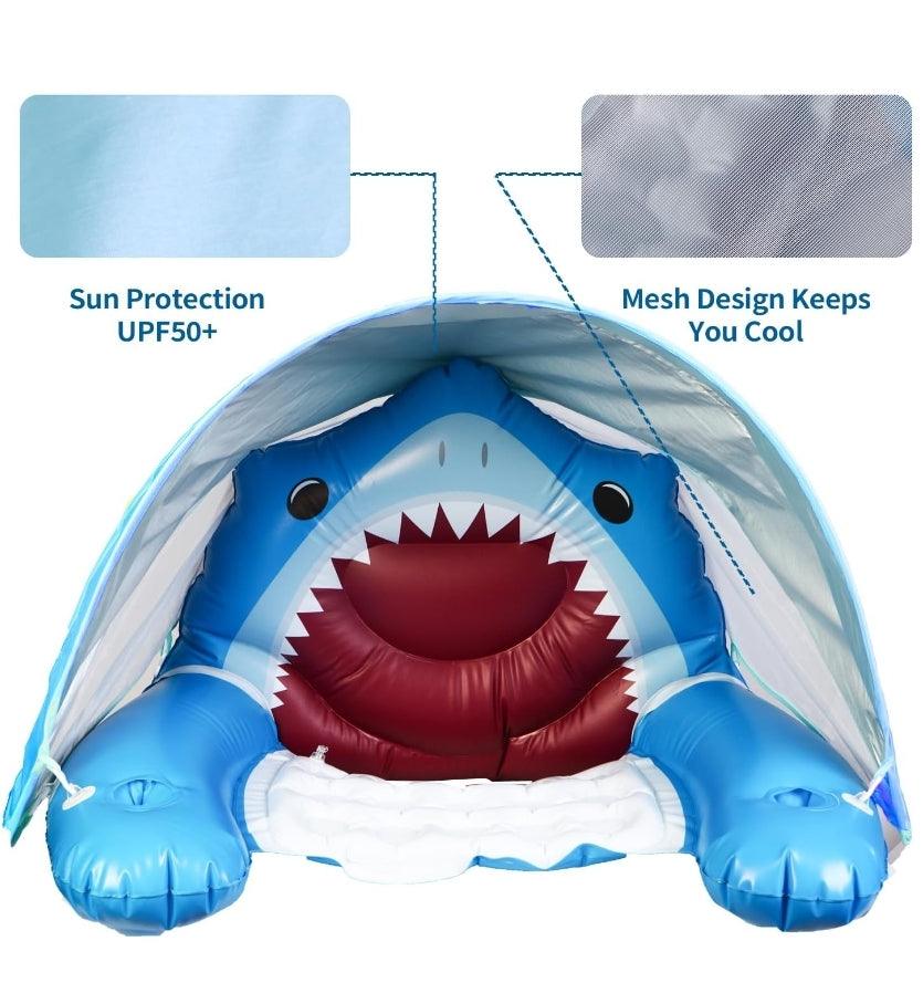 Inflatable Shark Pool Float Chair with Canopy, Cup Holders - X-Large Pool Lounge - Logan's Toy Chest