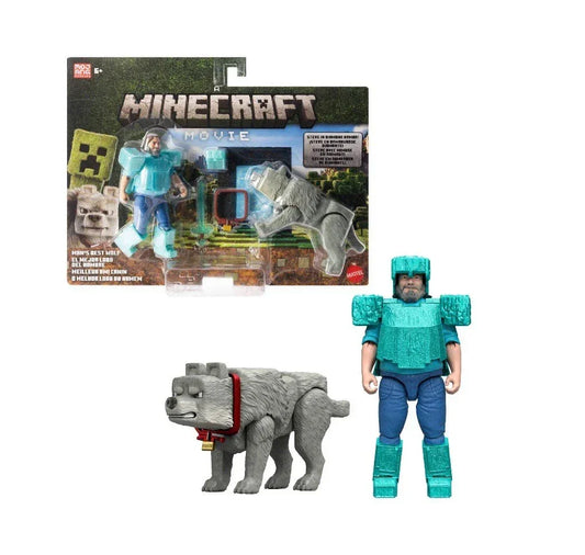 Jack Black as Steve & Wolf | 4" Minecraft Movie 2-Pack Action Figures - Logan's Toy Chest
