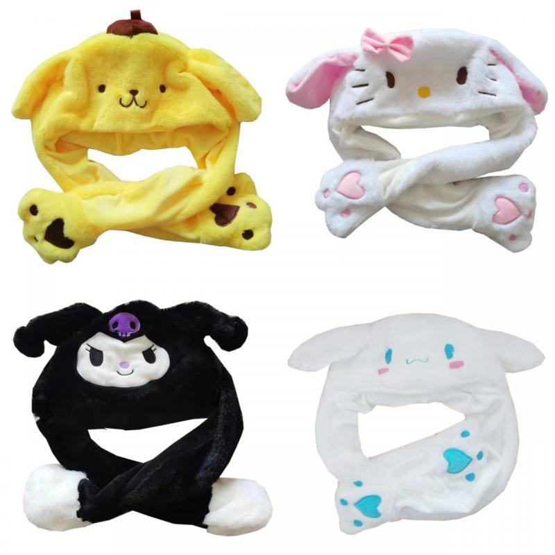 Kawaii Cotton Hat Sanrio Hello Kitty Cinnamoroll Kuromi Pompompurin Cute Anime Creative plush Ears Can Move Girls Gift - Logan's Toy Chest