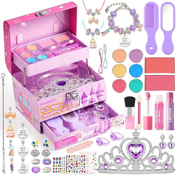 Kids Makeup Kit & Jewelry Box, Washable Cosmetics & DIY Jewelry Set - Logan's Toy Chest