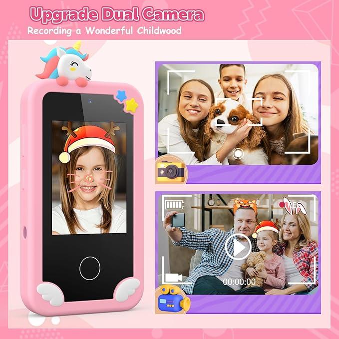 Kids Smart Phone Toy – Pink, Touchscreen, Dual Camera, 32GB Card, Ages 3-9 - Logan's Toy Chest
