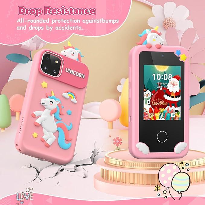 Kids Smart Phone Toy – Pink, Touchscreen, Dual Camera, 32GB Card, Ages 3-9 - Logan's Toy Chest