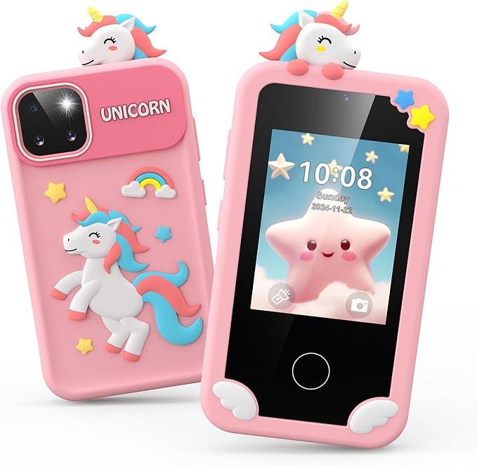 Kids Smart Phone Toy – Pink, Touchscreen, Dual Camera, 32GB Card, Ages 3-9 - Logan's Toy Chest