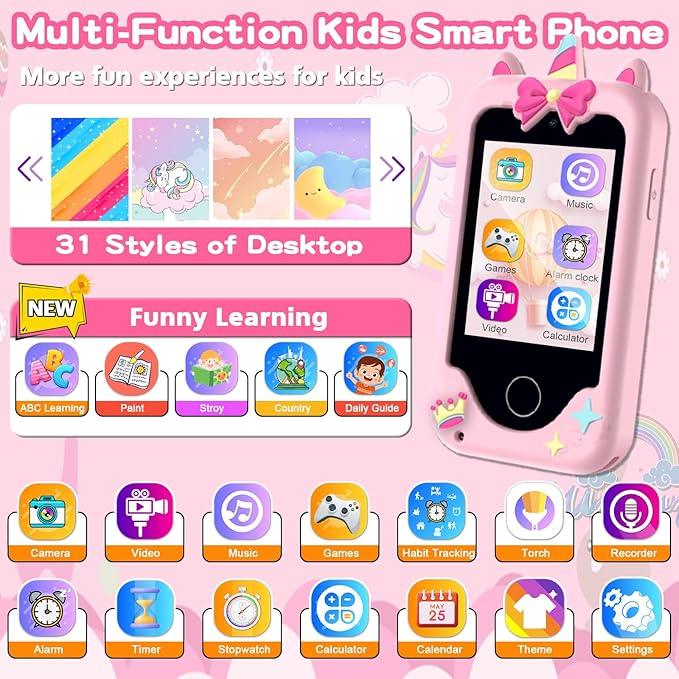 Kids Smart Toy Phone – 2.8” Touchscreen, Dual Cameras, Games & Music - Logan's Toy Chest