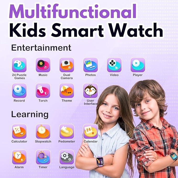 Kids Smart Watch: 24 Games, Dual Camera, Music, Touchscreen - Ages 3-12 - Logan's Toy Chest