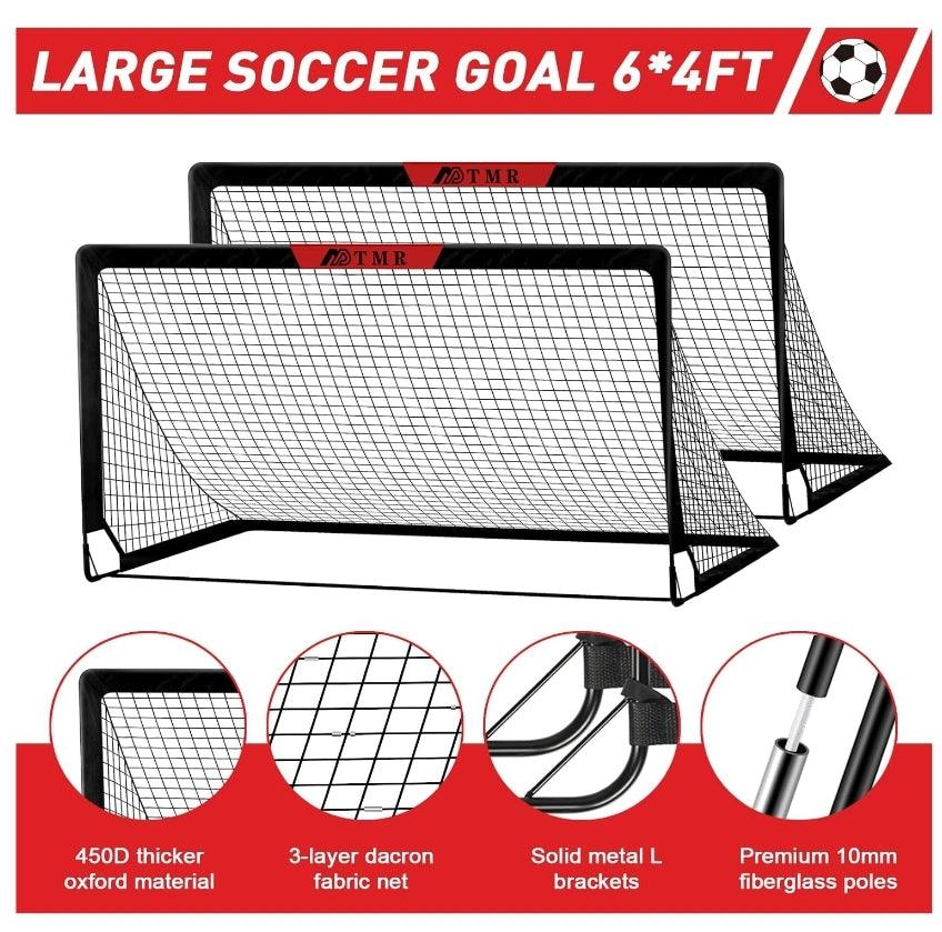 Kids Soccer Goals Set of 2 - 6x4 ft Pop Up Soccer Nets with Ball & Accessories - Logan's Toy Chest