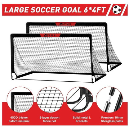 Kids Soccer Goals Set of 2 - 6x4 ft Pop Up Soccer Nets with Ball & Accessories - Logan's Toy Chest