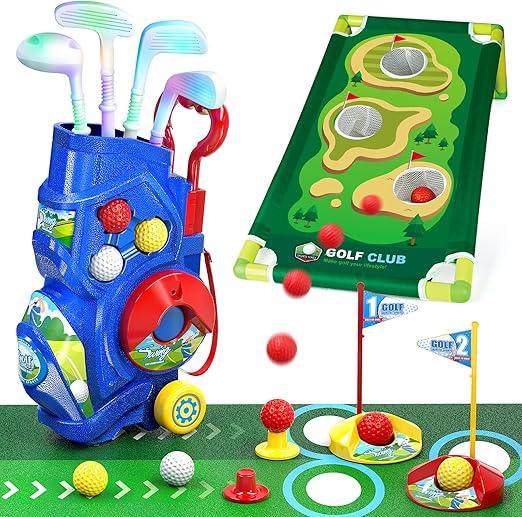 Light Golf Club Set for Kids, Toddler Golf Cart, 4 Lighted Clubs, Indoor/Outdoor - Logan's Toy Chest