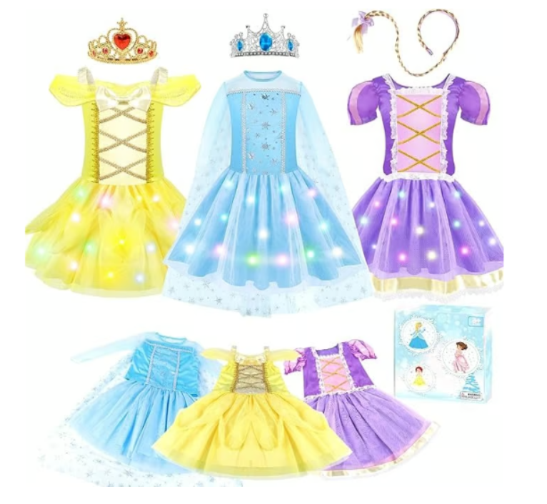 Light Up Princess Dress Up Set for Halloween & Dress Up 3 Dresses & Accessories - Logan's Toy Chest