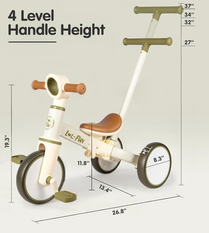 LOL-FUN 5-in-1 Toddler Tricycle, Balance Bike with Parent Push Handle & Pedals - Logan's Toy Chest