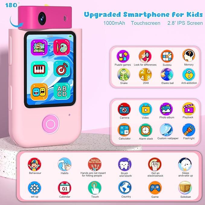 Makolle Kids Smart Phone – 2.8" Touchscreen Learning Toy with Dual Camera - Logan's Toy Chest