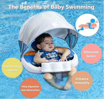 Mambo Baby Non-Inflatable Baby Swim Float w/ Canopy & Tail - Anti-Flip Design - Logan's Toy Chest