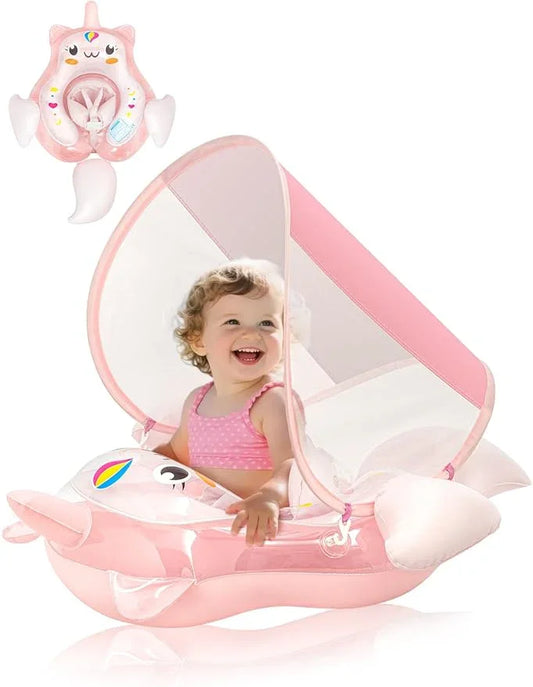 Megapuxin Baby Swim Float – No Flip, Canopy, Pink, 3–36 Months, Size S - Logan's Toy Chest