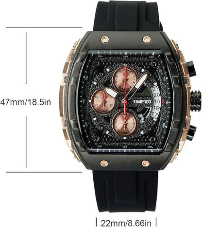 Men's Chronograph Skeleton Square Face Watch, Luminous, Punk Style Silicone Strap - Logan's Toy Chest