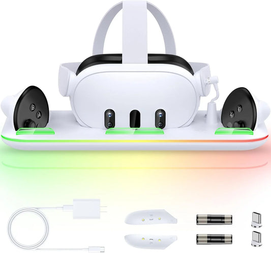 Meta Quest 3 Charging Dock & Stand | Fast Charge + RGB + Battery Pack - Logan's Toy Chest