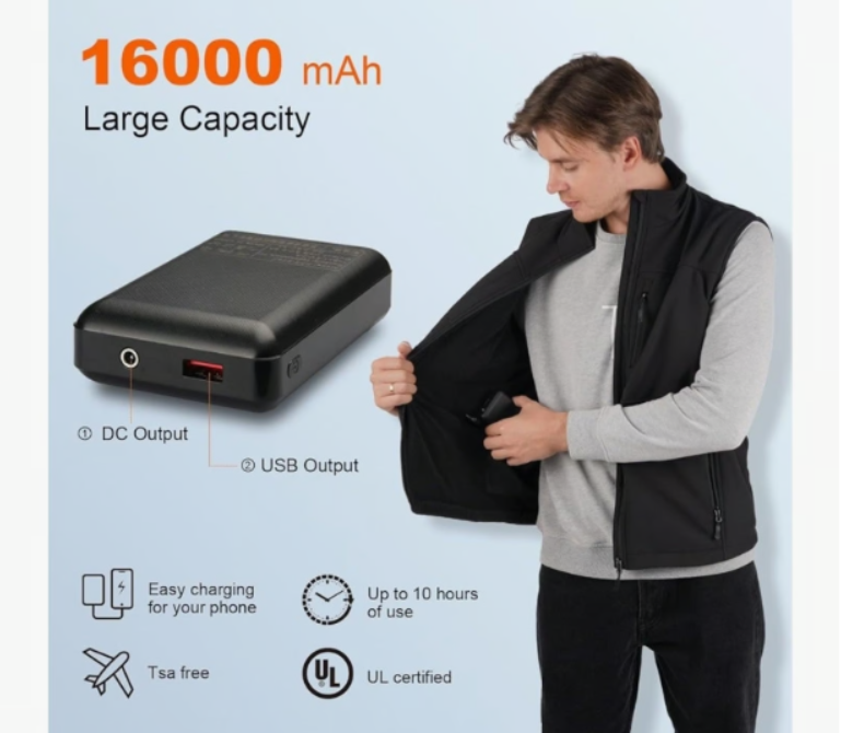 Moteoza Men's Heated Vest, Dual Controls, 3 Levels 10 Hour Battery Pack Large - Logan's Toy Chest