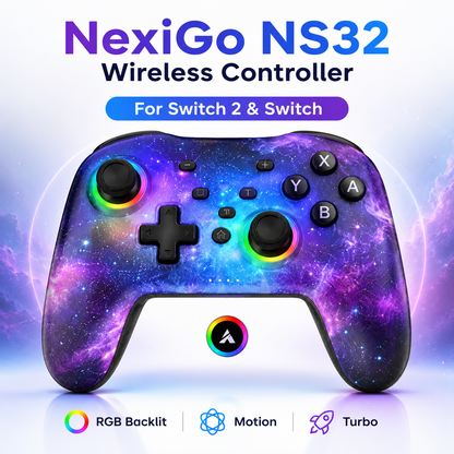 NexiGo NS32 Cosmic Nebula wireless controller for Switch 2 and Switch with RGB lighting