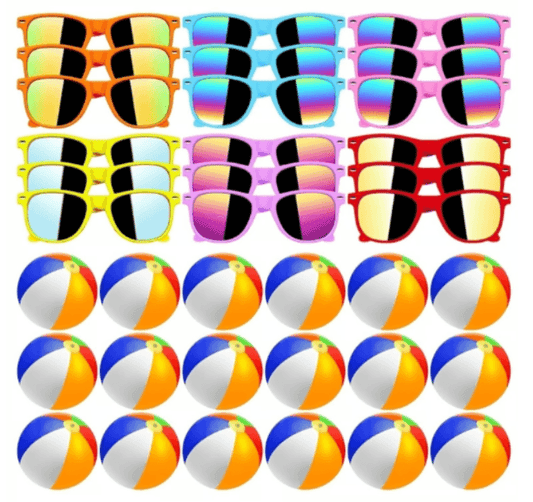 Oleitodh 60Pc Neon Sunglasses & Beach Balls Party Set – Kids Outdoor Fun - Logan's Toy Chest