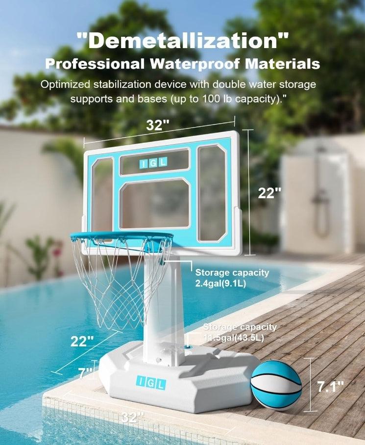 Outdoor Pool Basketball Hoop - Portable, Durable, Fixed Height, 2 Balls - Logan's Toy Chest