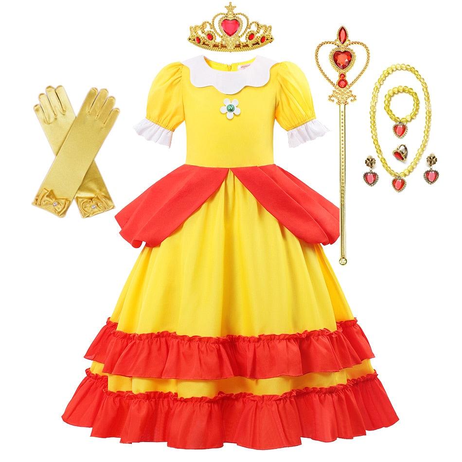 Princess Daisy Cosplay Dress Super Mario Party Halloween Costume