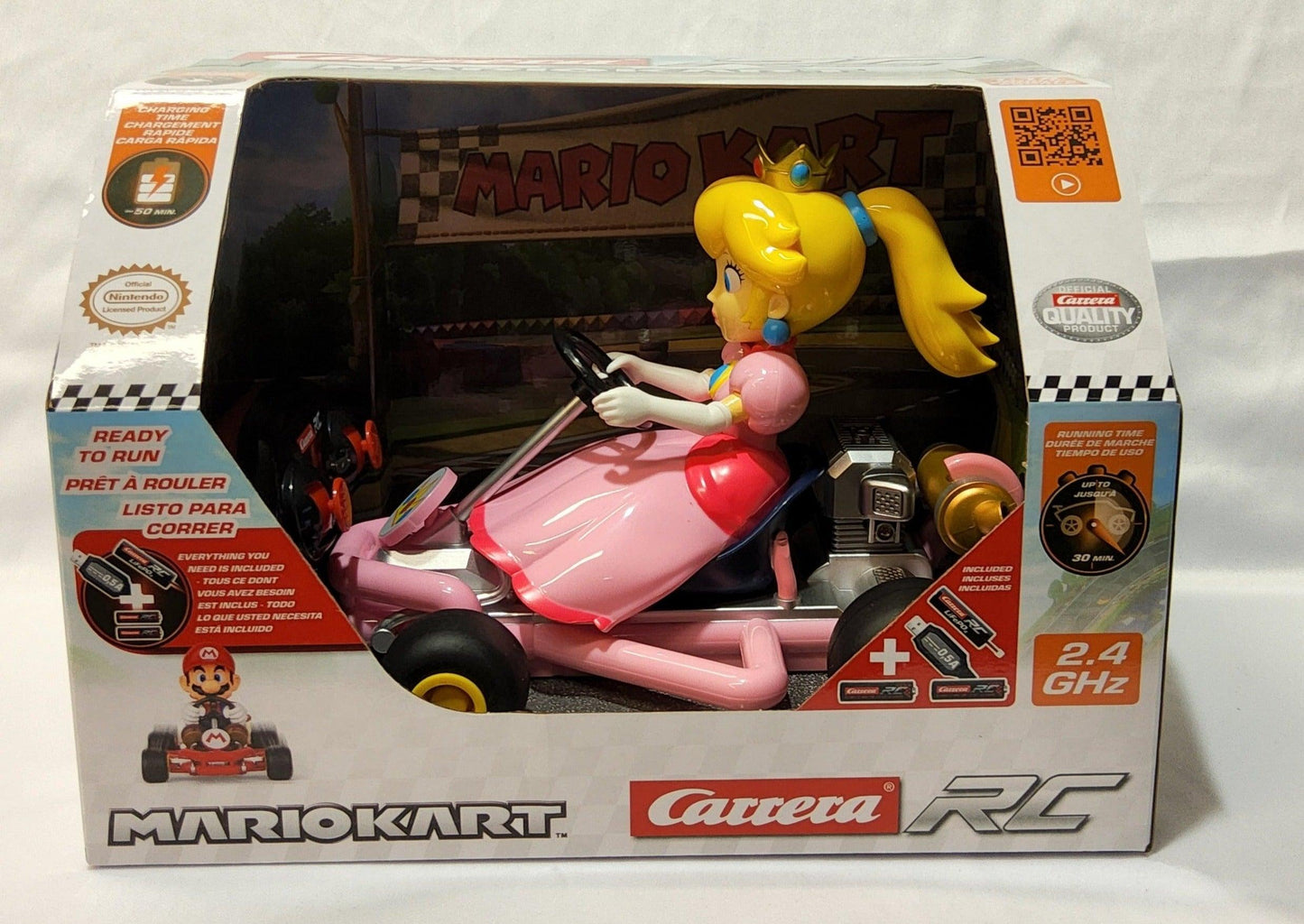 Princess Peach Super Mario Bros Mariokart Go-Kart Pipe Kart Carrera RC 5.6 MPH - Logan's Toy Chest