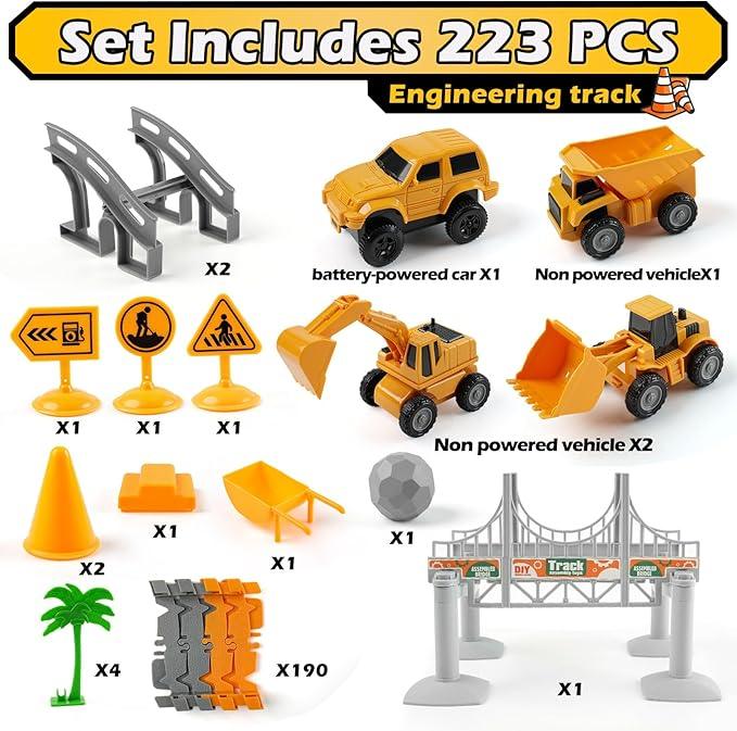 Race Track Playset for Boys | 220+ Pc Construction Cars Toy for Ages 3-7 - Logan's Toy Chest