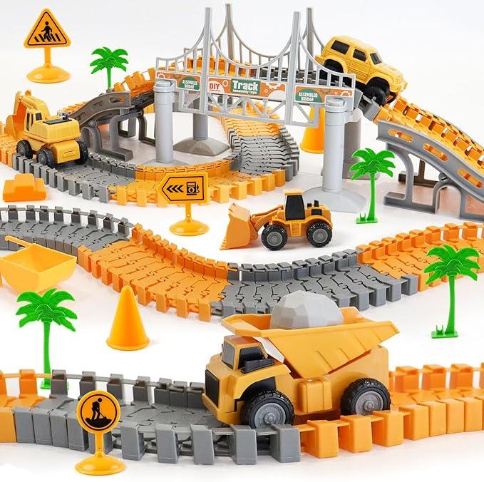 Race Track Playset for Boys | 220+ Pc Construction Cars Toy for Ages 3-7 - Logan's Toy Chest