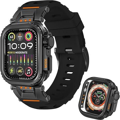 Rugged Strap for Apple Watch 44mm – Stainless Steel Case & Sport Band - Logan's Toy Chest