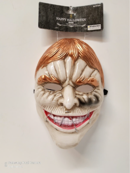 Scary Halloween Mask Red Hair Pale Face Stitched Lips Smiling Creepy Face - Logan's Toy Chest