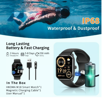 Smart Watch with Bluetooth Call, Fitness Tracker, IP68 Waterproof, Black - Logan's Toy Chest