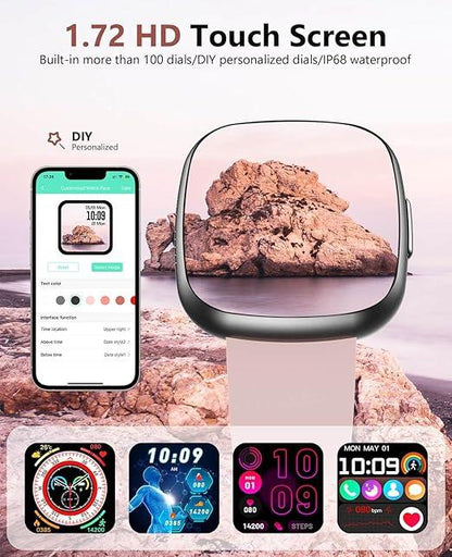 Smartwatch Pink – 1.72" Fitness Tracker, Bluetooth Call, IP68 Waterproof - Logan's Toy Chest