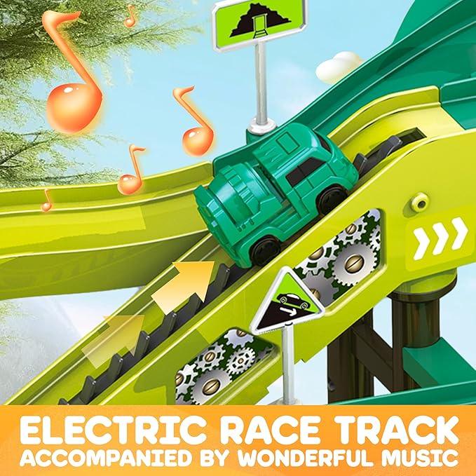 SMILESSKIDDO 73 PCS Dinosaur Car Tracks, Music & Lights, Construction Toys - Logan's Toy Chest