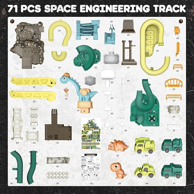 SMILESSKIDDO 73 PCS Dinosaur Car Tracks, Music & Lights, Construction Toys - Logan's Toy Chest