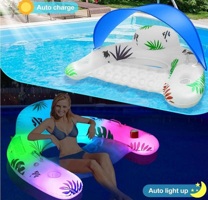 Solar Pool Float with Canopy & Lights - Inflatable Lounge Chair - Logan's Toy Chest