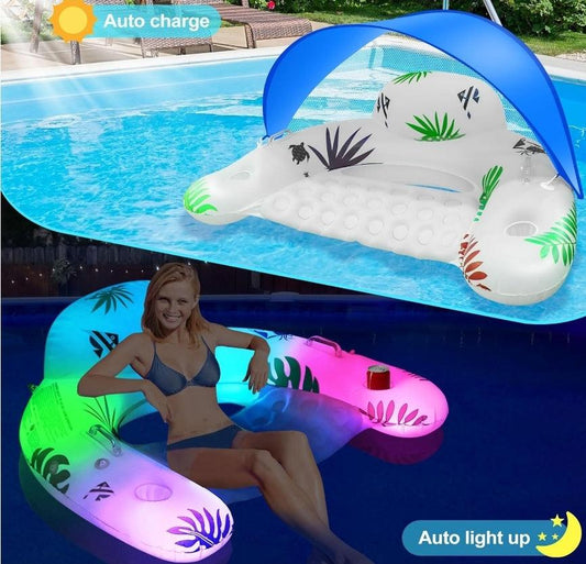 Solar Pool Float with Canopy & Lights - Inflatable Lounge Chair - Logan's Toy Chest