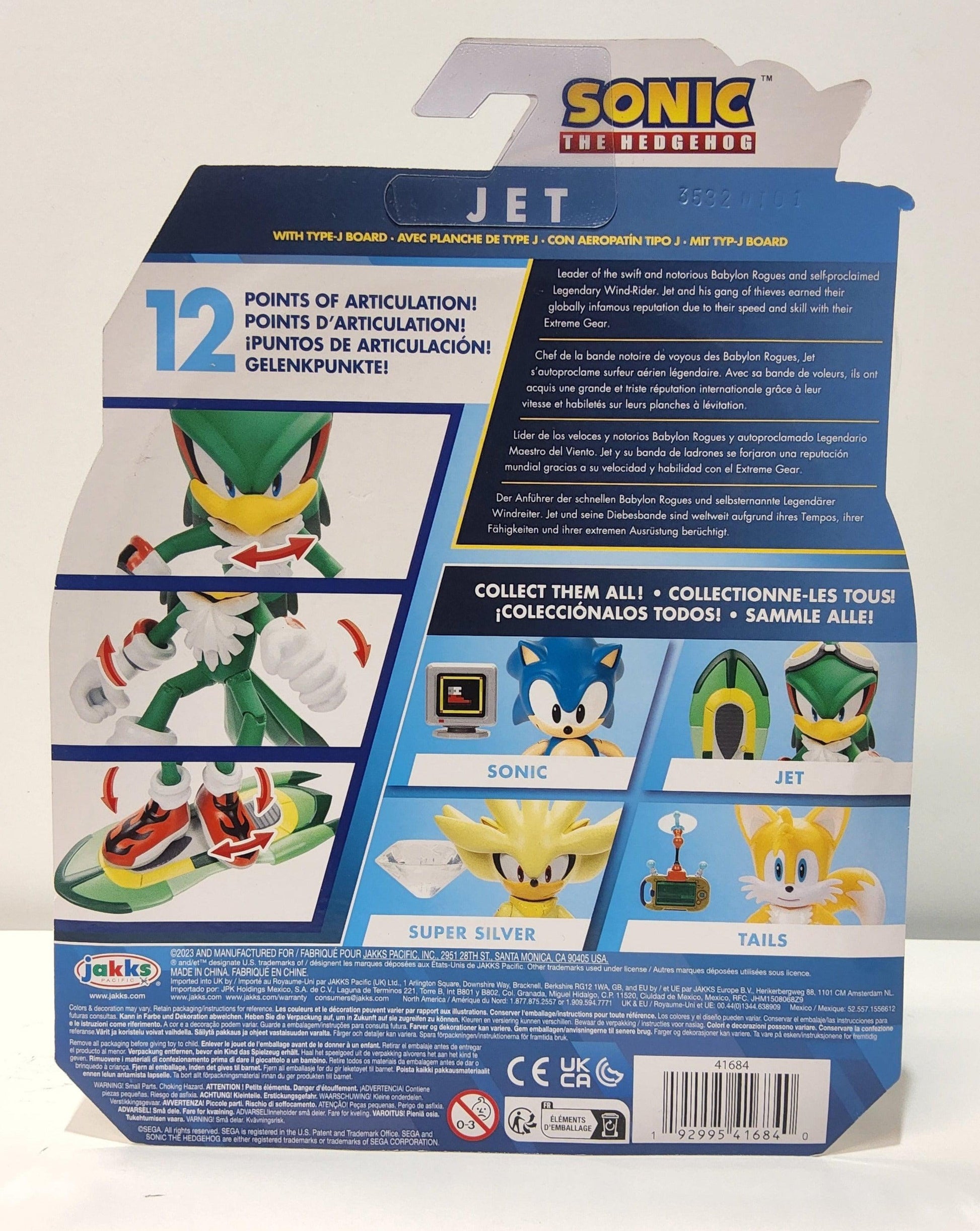 Sonic the Hedgehog Figure: JET The Hawk with Type-J Board 4" Action Figure - Logan's Toy Chest