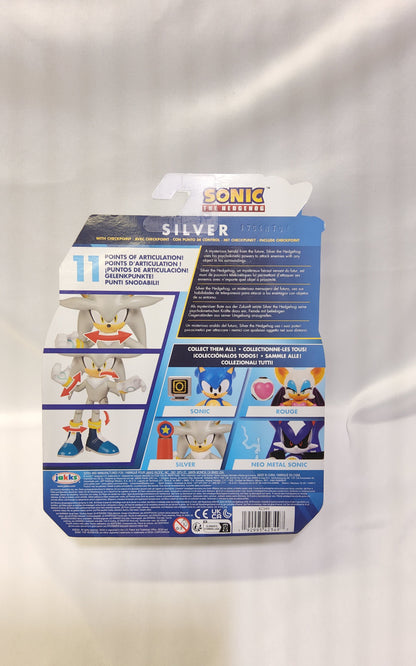 Sonic the Hedgehog Silver 4" Action Figure & Yellow Checkpoint | Fully Poseable - Logan's Toy Chest